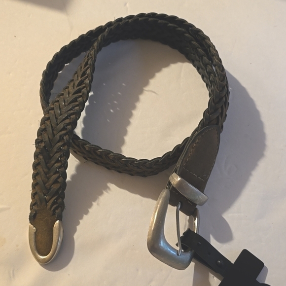 Womens Distressed BROWN braided leather belt Silver tip & BUCKLE Sz.S/M main image 5